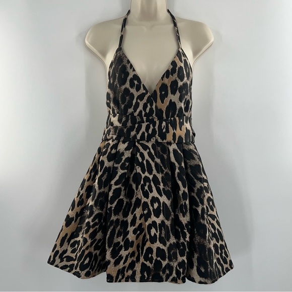 Tre by Natalie Ratabesi Iris Leopard Jacquard Mini Dress In Leopard Print size 6 - Picture 4 of 11